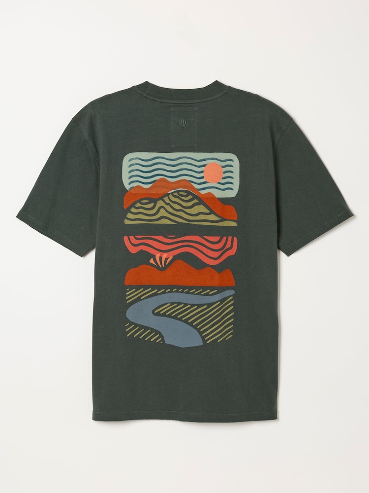 FatFace Dark Green Horizon Graphic T-Shirt - Image 2 of 2 FatFace Dark Green Horizon Graphic T-Shirt - Image 2 of 2