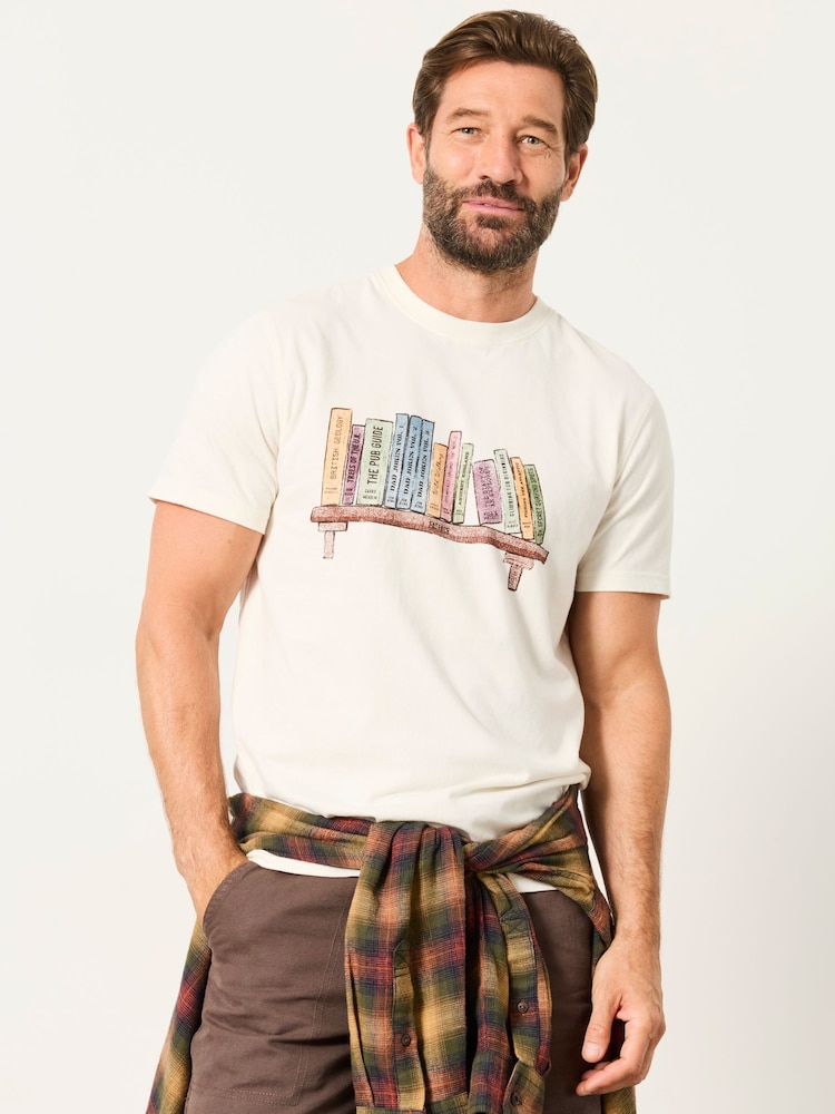 FatFace Natural Bookshelf Graphic Tshirt - Image 1 of 6