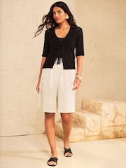 Love & Roses Black Petite Tie Front Crochet Cardigan - Image 3 of 4