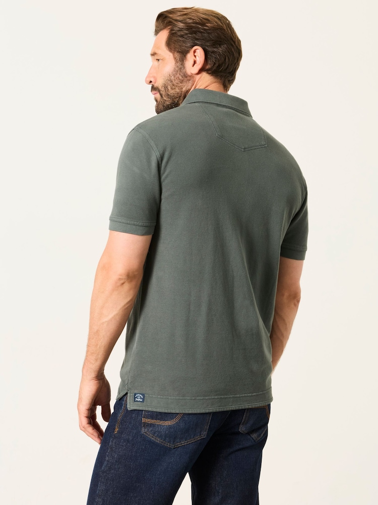 FatFace Dark Green Short Sleeve Pique Polo Shirt - Image 2 of 5 FatFace Dark Green Short Sleeve Pique Polo Shirt - Image 2 of 5