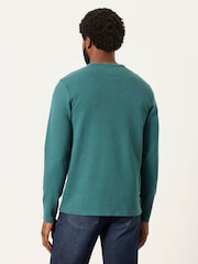 FatFace Henley Dark Teal Long Sleeve Textured T-Shirt - Image 2 of 5