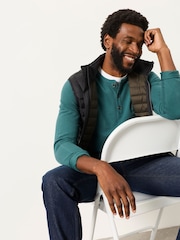 FatFace Henley Dark Teal Long Sleeve Textured T-Shirt - Image 3 of 5