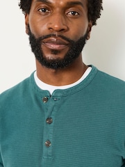 FatFace Henley Dark Teal Long Sleeve Textured T-Shirt - Image 4 of 5