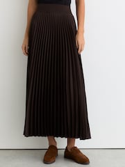 Reiss Chocolate Brown Seren Pleated Midi Skirt - Image 4 of 6