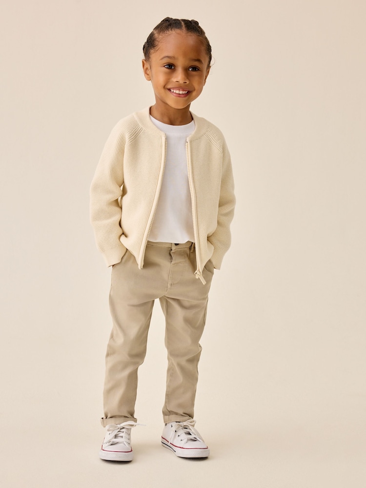 Ecru Textured Zip Through Knitted Bomber Cardigan (3mths-7yrs) - Image 2 of 9