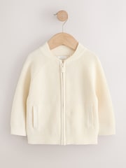Ecru Textured Zip Through Knitted Bomber Cardigan (3mths-7yrs) - Image 5 of 9