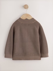 Chocolate Brown Textured Zip Through Knitted Bomber Cardigan (3mths-7yrs) - Image 2 of 5