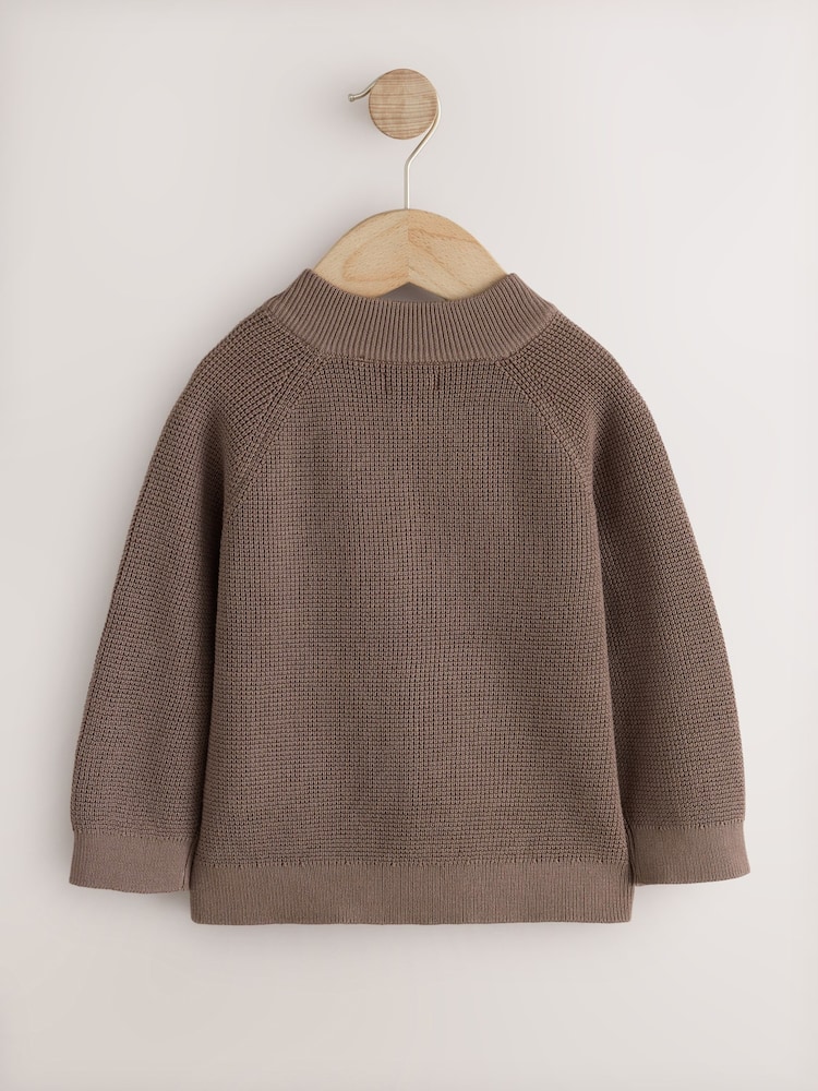 Chocolate Brown Textured Zip Through Knitted Bomber Cardigan (3mths-7yrs) - Image 2 of 5