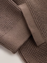 Chocolate Brown Textured Zip Through Knitted Bomber Cardigan (3mths-7yrs) - Image 3 of 5