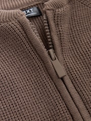 Chocolate Brown Textured Zip Through Knitted Bomber Cardigan (3mths-7yrs) - Image 4 of 5