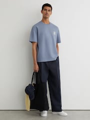 Reiss Soft Blue Walton Monogram Butter Relaxed-Fit T-Shirt - Image 4 of 6