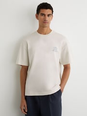 Reiss White Walton Monogram Butter Relaxed-Fit T-Shirt - Image 6 of 7