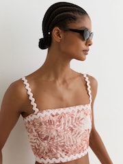 Reiss Mila Cami-Top aus Leinen mit Wellenbesatz und Druck - Bild 4 von 6