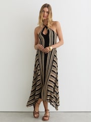 Reiss Black/Neutral Annie Stripe Crochet-Knit Tie-Back Maxi Dress - Image 1 of 7