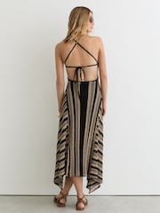 Reiss Black/Neutral Annie Stripe Crochet-Knit Tie-Back Maxi Dress - Image 6 of 7