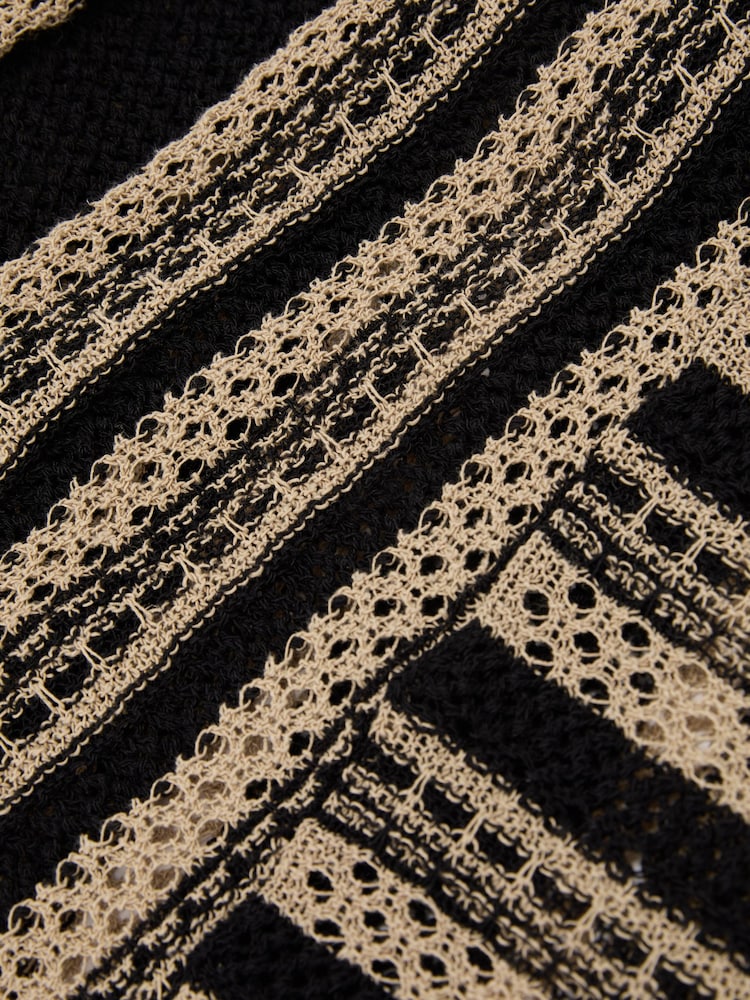 Reiss Black/Neutral Annie Stripe Crochet-Knit Tie-Back Maxi Dress - Image 7 of 7