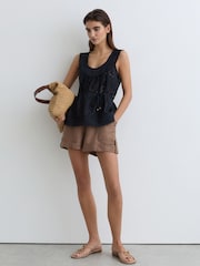 Reiss Navy Larna Cotton Broderie Anglaise Cami Top - Image 4 of 6