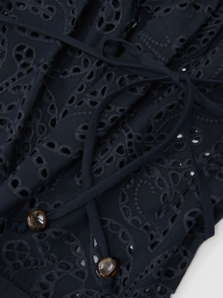 Reiss Navy Larna Cotton Broderie Anglaise Cami Top - Image 6 of 6