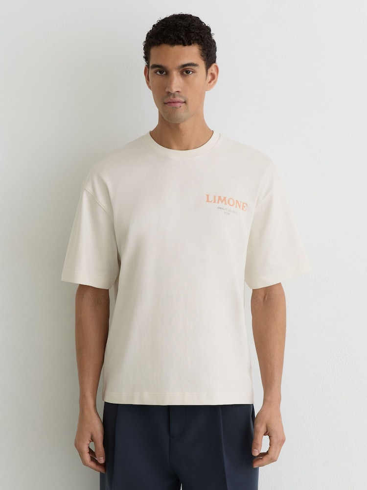 Reiss White Calvino Cotton Lemon-Print Relaxed-Fit T-Shirt - Image 1 of 5