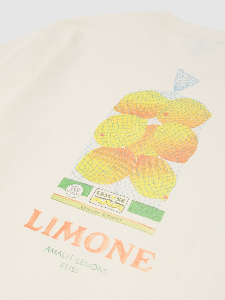 Reiss White Calvino Cotton Lemon-Print Relaxed-Fit T-Shirt - Image 5 of 5