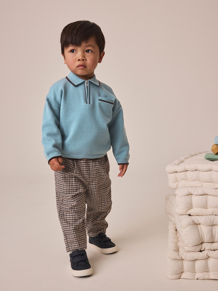 Blue Tipped Knitted Zip Neck Polo Shirt (3mths-7yrs) - Image 1 of 7