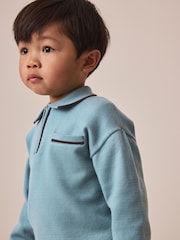Blue Tipped Knitted Zip Neck Polo Shirt (3mths-7yrs) - Image 3 of 7