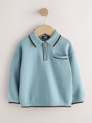 Blue Tipped Knitted Zip Neck Polo Shirt (3mths-7yrs) - Image 4 of 7
