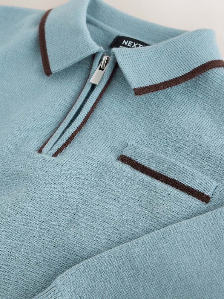 Blue Tipped Knitted Zip Neck Polo Shirt (3mths-7yrs) - Image 7 of 7
