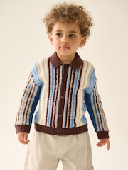 Blue/Brown Button Through Knitted Polo Shirt (3mths-7yrs) - Image 1 of 8