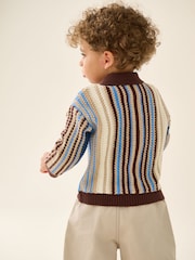 Blue/Brown Button Through Knitted Polo Shirt (3mths-7yrs) - Image 3 of 8
