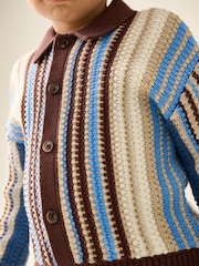 Blue/Brown Button Through Knitted Polo Shirt (3mths-7yrs) - Image 4 of 8