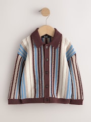 Blue/Brown Button Through Knitted Polo Shirt (3mths-7yrs) - Image 5 of 8