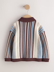 Blue/Brown Button Through Knitted Polo Shirt (3mths-7yrs) - Image 6 of 8