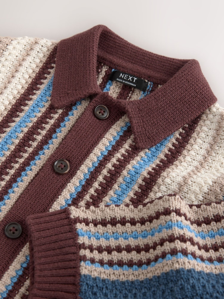 Blue/Brown Button Through Knitted Polo Shirt (3mths-7yrs) - Image 8 of 8
