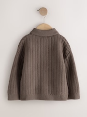 Mink Brown Button Through Knitted Polo Shirt (3mths-7yrs) - Image 2 of 4