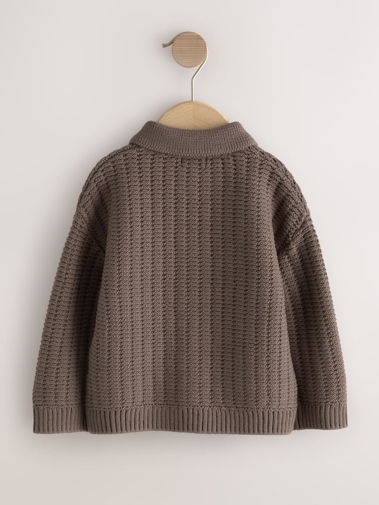 Mink Brown Button Through Knitted Polo Shirt (3mths-7yrs) - Image 2 of 4