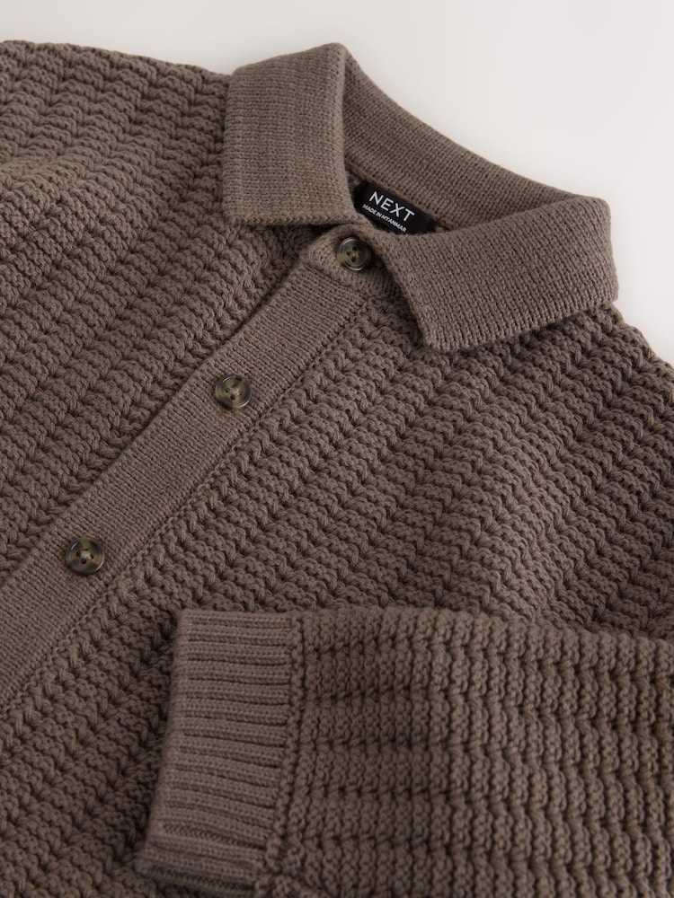 Mink Brown Button Through Knitted Polo Shirt (3mths-7yrs) - Image 4 of 4