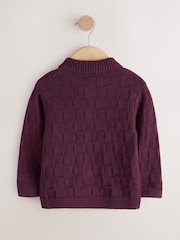 Plum Purple Textured Knitted Zip Neck Polo Shirt (3mths-7yrs) - Image 2 of 4