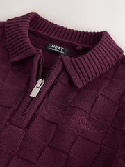 Plum Purple Textured Knitted Zip Neck Polo Shirt (3mths-7yrs) - Image 3 of 4