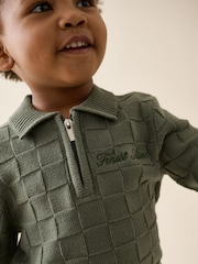 Green Textured Knitted Zip Neck Polo Shirt (3mths-7yrs) - Image 2 of 8