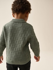 Green Textured Knitted Zip Neck Polo Shirt (3mths-7yrs) - Image 3 of 8