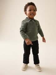 Green Textured Knitted Zip Neck Polo Shirt (3mths-7yrs) - Image 4 of 8