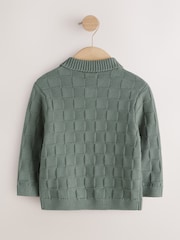 Green Textured Knitted Zip Neck Polo Shirt (3mths-7yrs) - Image 6 of 8