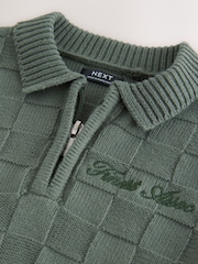 Green Textured Knitted Zip Neck Polo Shirt (3mths-7yrs) - Image 8 of 8