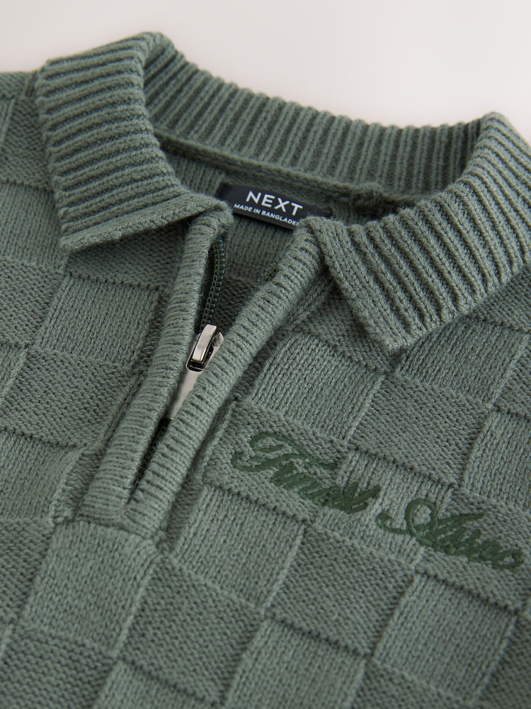 Green Textured Knitted Zip Neck Polo Shirt (3mths-7yrs) - Image 8 of 8 Green Textured Knitted Zip Neck Polo Shirt (3mths-7yrs) - Image 8 of 8