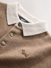 Tan Brown Contrast Collar Button Neck Knitted Polo Shirt (3mths-7yrs) - Image 7 of 8