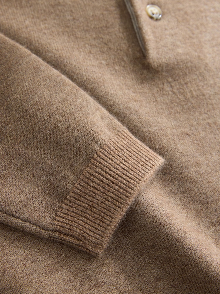 Tan Brown Contrast Collar Button Neck Knitted Polo Shirt (3mths-7yrs) - Image 8 of 8 Tan Brown Contrast Collar Button Neck Knitted Polo Shirt (3mths-7yrs) - Image 8 of 8