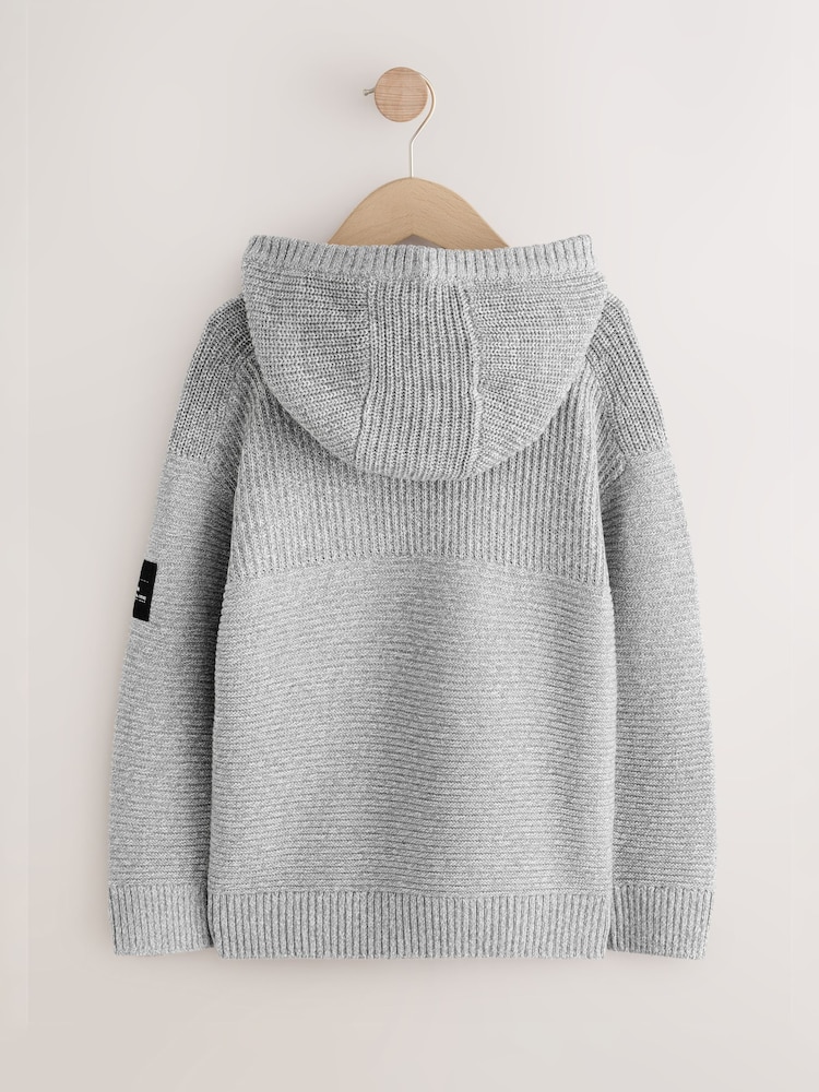 Grey Twist Utility Knitted Hoodie (3-16yrs) - Image 2 of 4 Grey Twist Utility Knitted Hoodie (3-16yrs) - Image 2 of 4