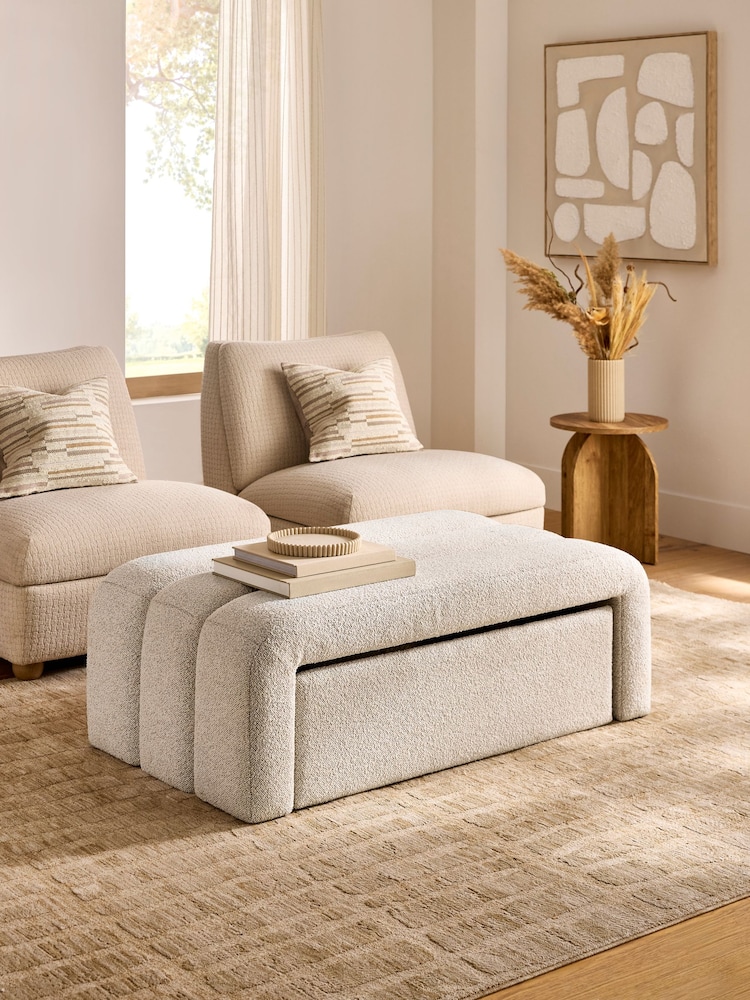 Casual Boucle Light Natural Stella Storage Drawer Coffee Table - Image 1 of 11