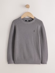 Charcoal Mid With Stag Cotton Crew Neck Knitted Jumper (3-16yrs) - Image 1 of 4